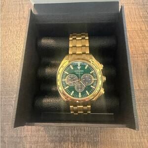 Citizen Carson Eco-Drive Chronograph Gold Green Dial Watch CA4542-59X